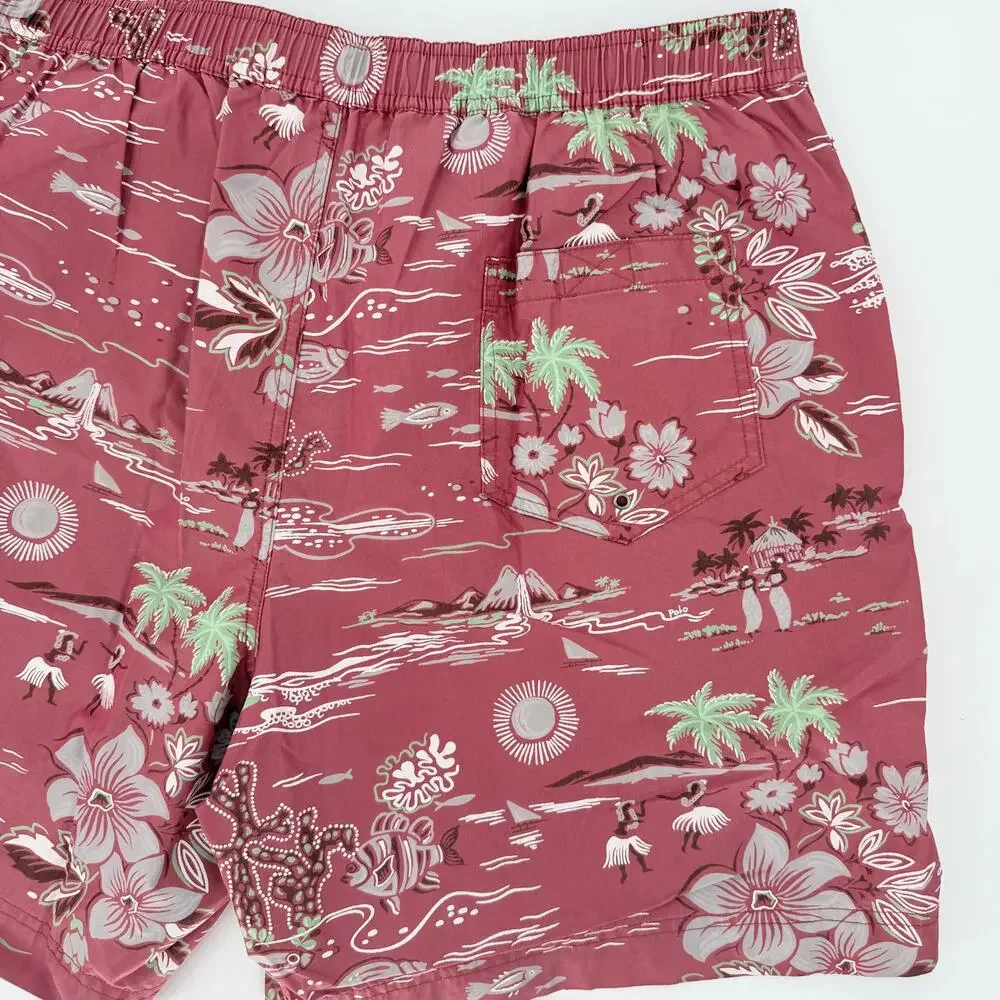 Vintage Polo Ralph Lauren Men's Swimming Trunks‎ L Logo Hawaiian Luau Volcano